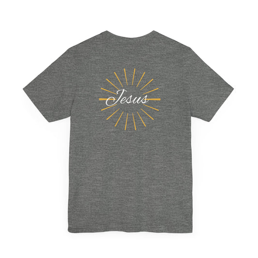 Cross front | Jesus sunburst back - Unisex Jersey Short Sleeve Tee